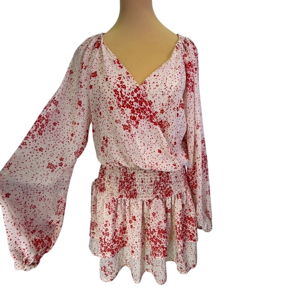 Princess Polly Red Ditzy Floral Smocked Tiered Mini Dress Size‎ 4/SM Cottagecore